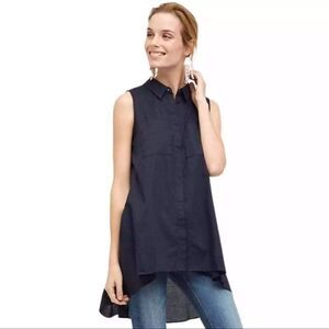 ANTHROPOLOGIE HD IN PARIS Sleeveless Button Down Tunic Navy Women’s Size 8